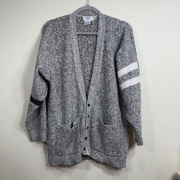 Vintage 90s Calvin Klein Gray Oversize Cardigan Sweater Preppy Academia Sporty M - Picture 2 of 7